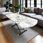 Hanah Home Yan Yari Oval - Mesa de Comedor Extensible de Mármol Blanco y Cromo